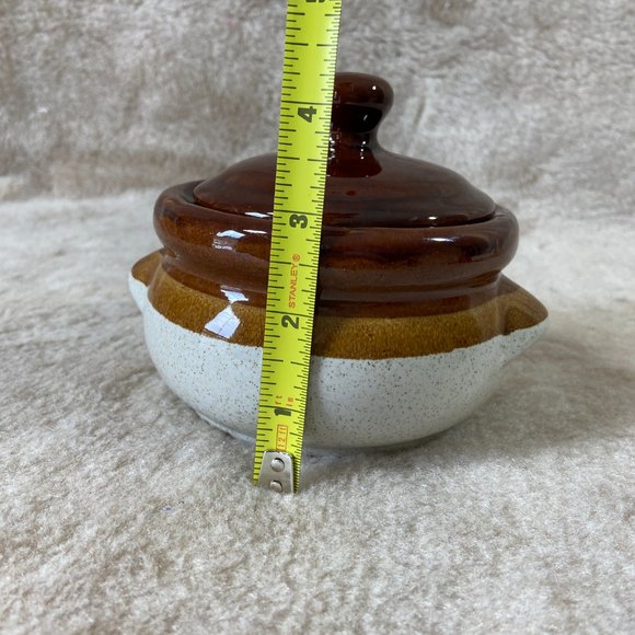 Vintage Stoneware Small Bean Pot in Tan and Brown Glaze - Picture 9 of 11
